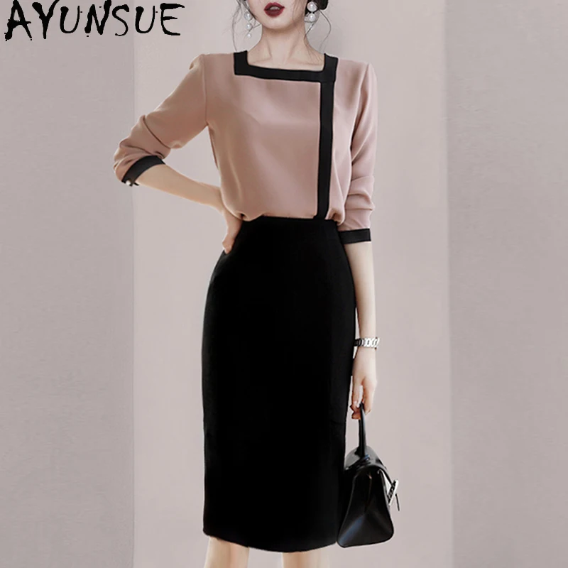 AYUNSUE High Quality Female Blouses Spring Autumn 2021 Office Lady Elegant Shirts for Women Elegant Simple Top Woman Ropa Mujer