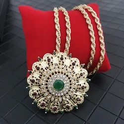 Fashion Jewelry Gold Color Long Pendant Necklace for Women Ethnic Wedding Gift Morocco Caftan Metal Flower Accessory