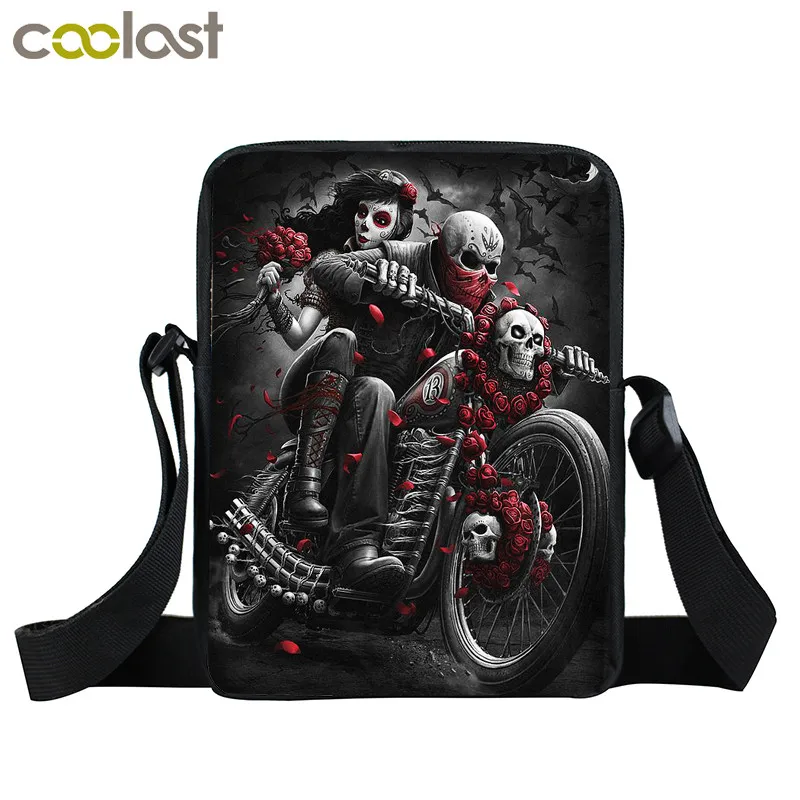 Cool Skull Punk Crossbody Bags Men Handbag Dark Gothic Fashion Shoulder Bag for Travel Bookbag