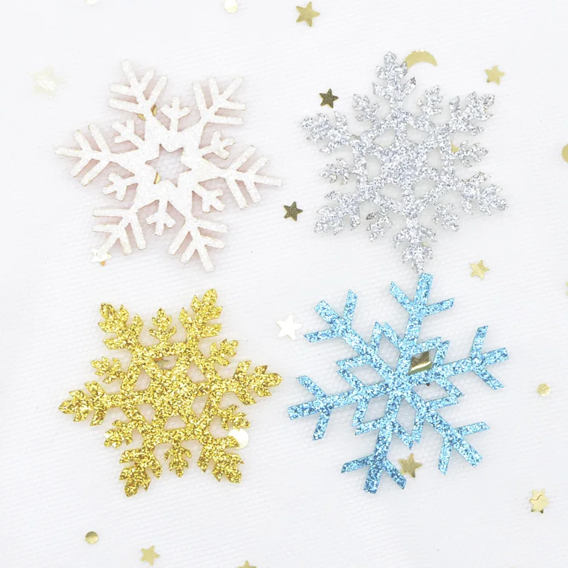 20Pcs/lot Glitter Snowflake Padded Appliques for DIY Christmas Tree Hat Glass Windows Walls Stick-on Supplies Decor Patches H73