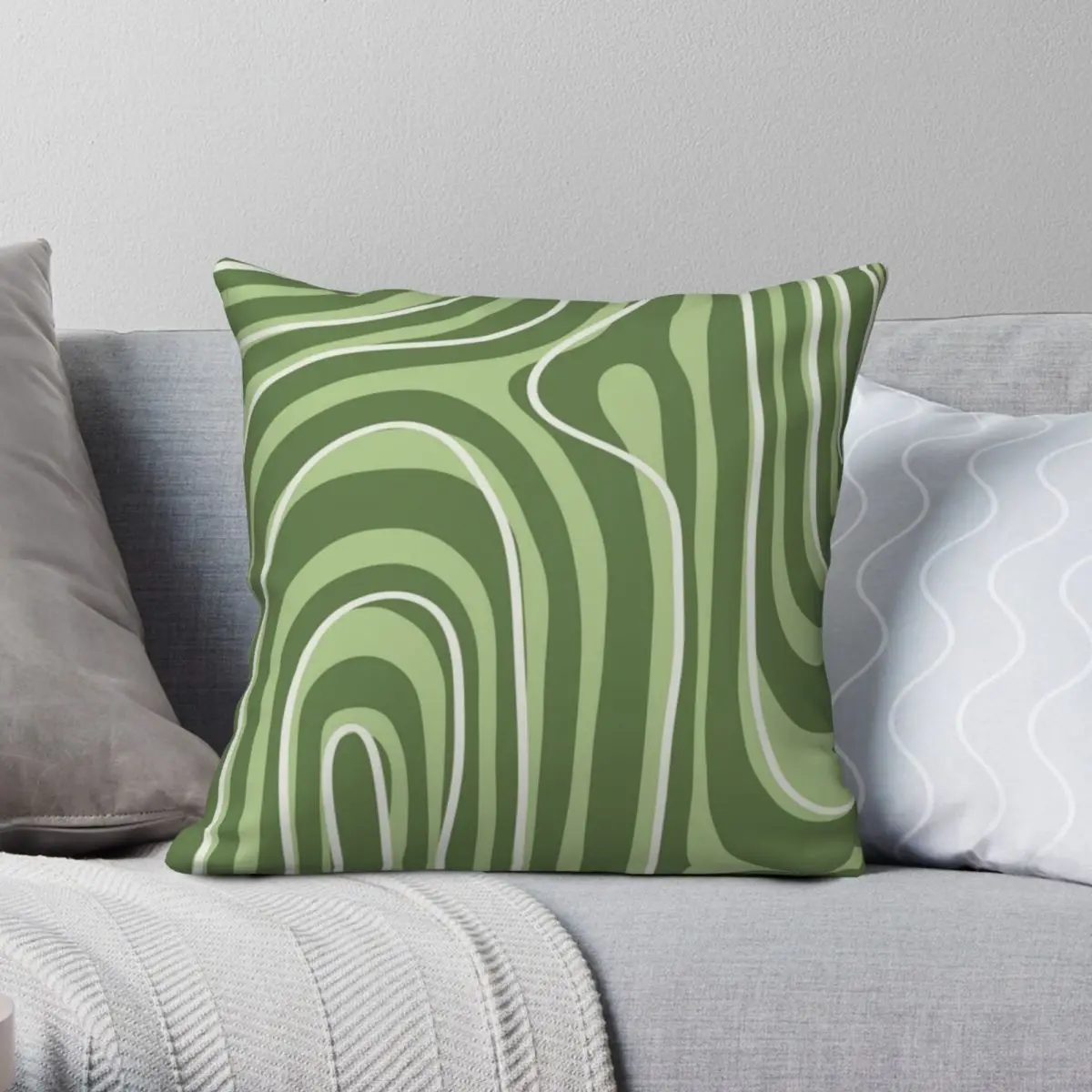 Y2K Wavy Zebra Abstract In Green Square Pillowcase Polyester Linen Velvet Printed Zip Decorative Pillow Case Room Cushion Cover