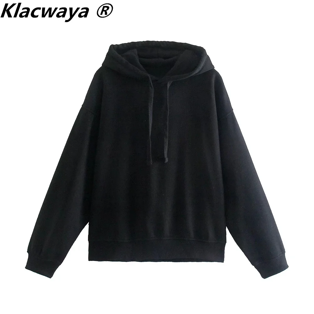 Klacwaya Hoodies Sweatshirt frauen Winter Kleidung Sweatshirt Kapuze Pullover Tops Vintage Kleidung Weibliche Lange Hülse Schwarz Hoodie