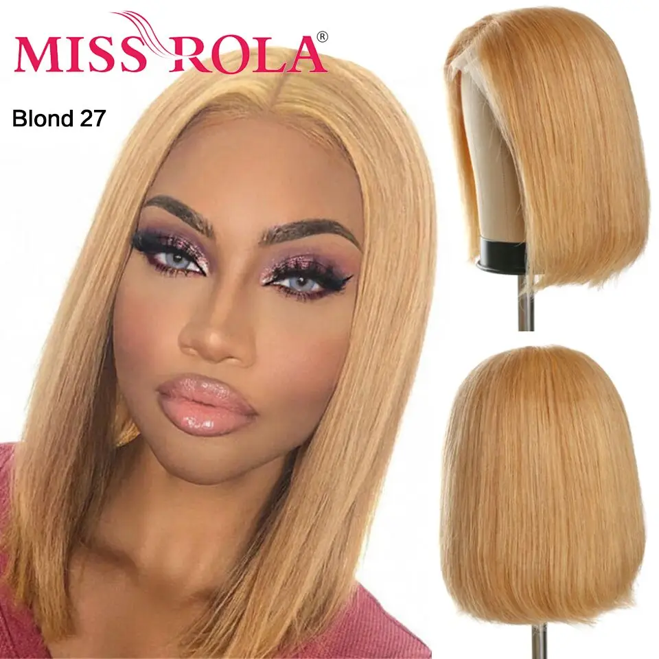 Miss Rola-Peluca de cabello humano liso con cierre de encaje, pelo Remy peruano, Bob corto, 1B30, 1B99J, 1B27, 99J, 180% de densidad, 4x4