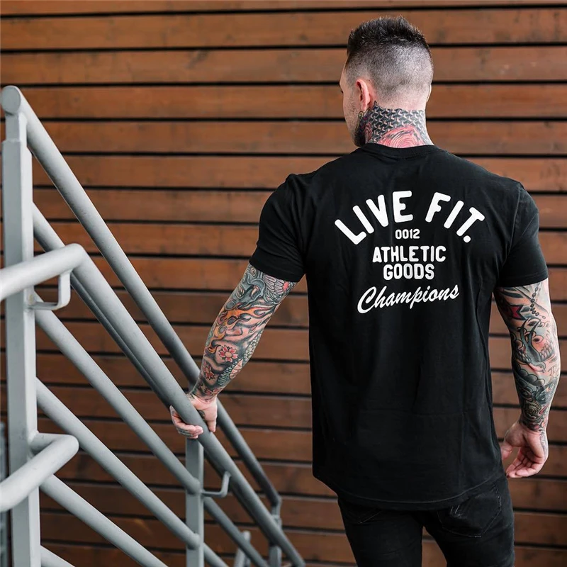 Men Sport Training Cotton T-shirt Short Sleeve Male Casual Man Gym Running Fitness Slim Tees Top Clothing Drop shipping