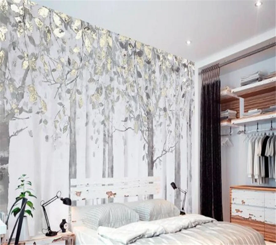 beibehang Custom made of large frescoes Nordic Art Retro Modern Simple Poplar Trees Background Walls Nonwovens Wallpapers