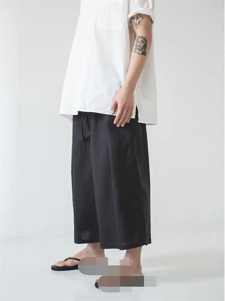 Men's Culottes Casual Pants Wide Leg Pants Summer New Black Cotton Super Loose Large Size Fashion Trend Versatile Culottes
