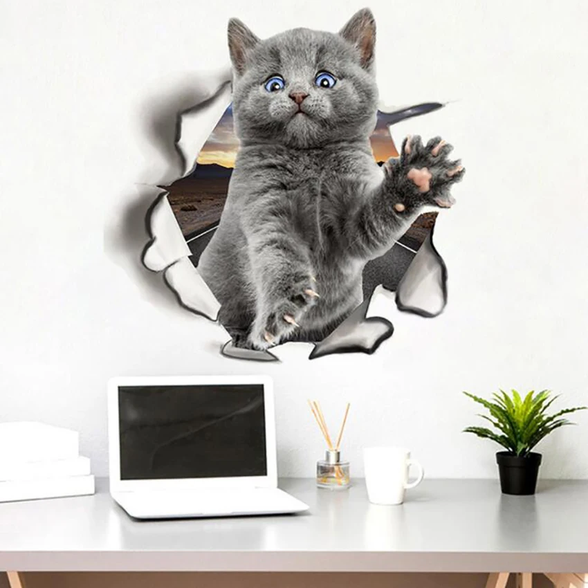 3D Wall Stickers Cat Self Adhesive, Decorative Wall Decals Removable Art Sticker for Living Room Baby Rooms Bedroom Toilet