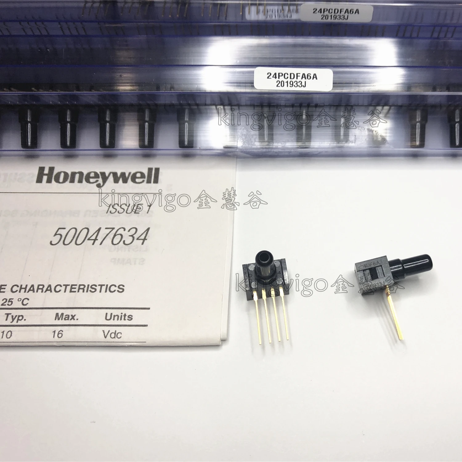 HONEYWELL Sensor 24PCDFA6A Uncompensated/Unamplified, 30 psi Pressure Range, Fluorosilicone Seal, Straight Port