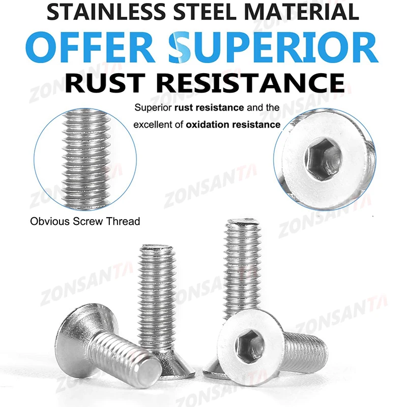 ZONSANTA 440pcs Hex Socket Flat Head Screws Bolts and Nuts Set M3 M4 M5 304 Stainless Steel Mechanical Bolt Furniture Screws
