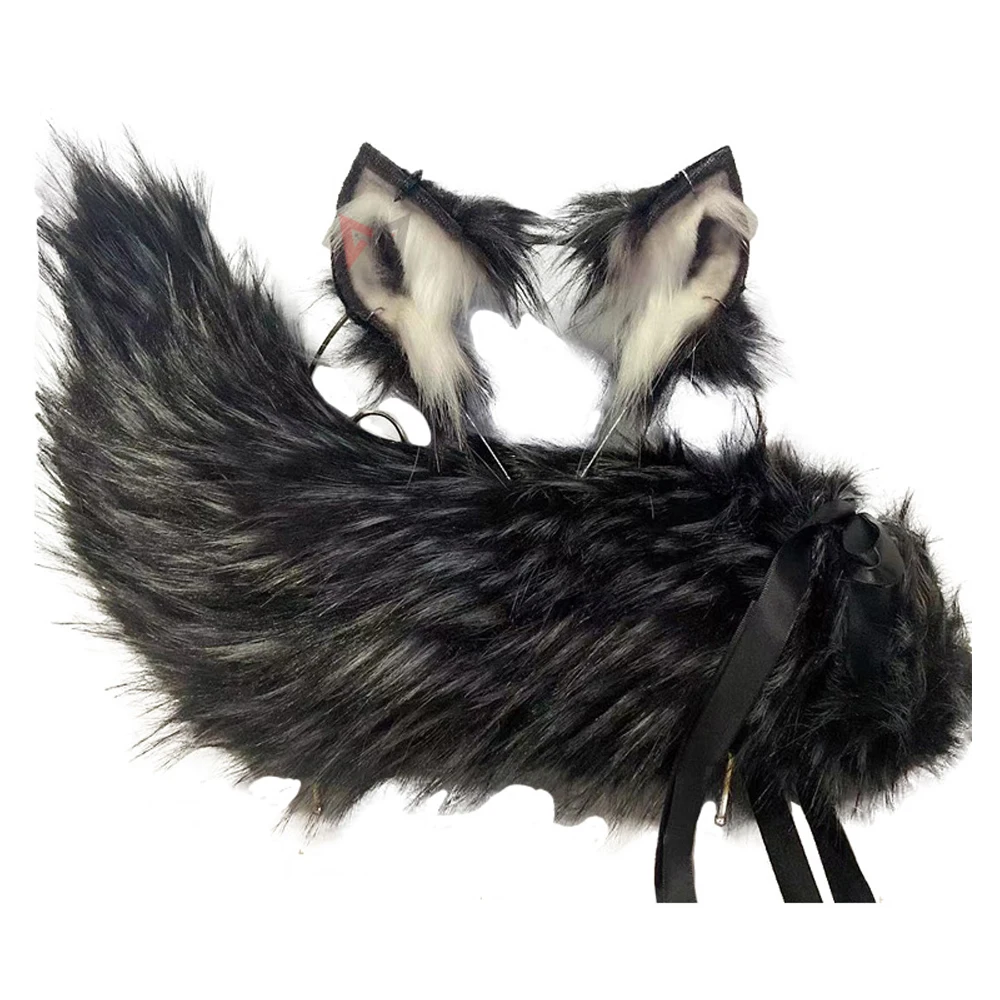 

New Black Gray Small Milk Fox Ears Hairhoop Tail Earrings Animal Wolf Cosplay Headwear Accessories