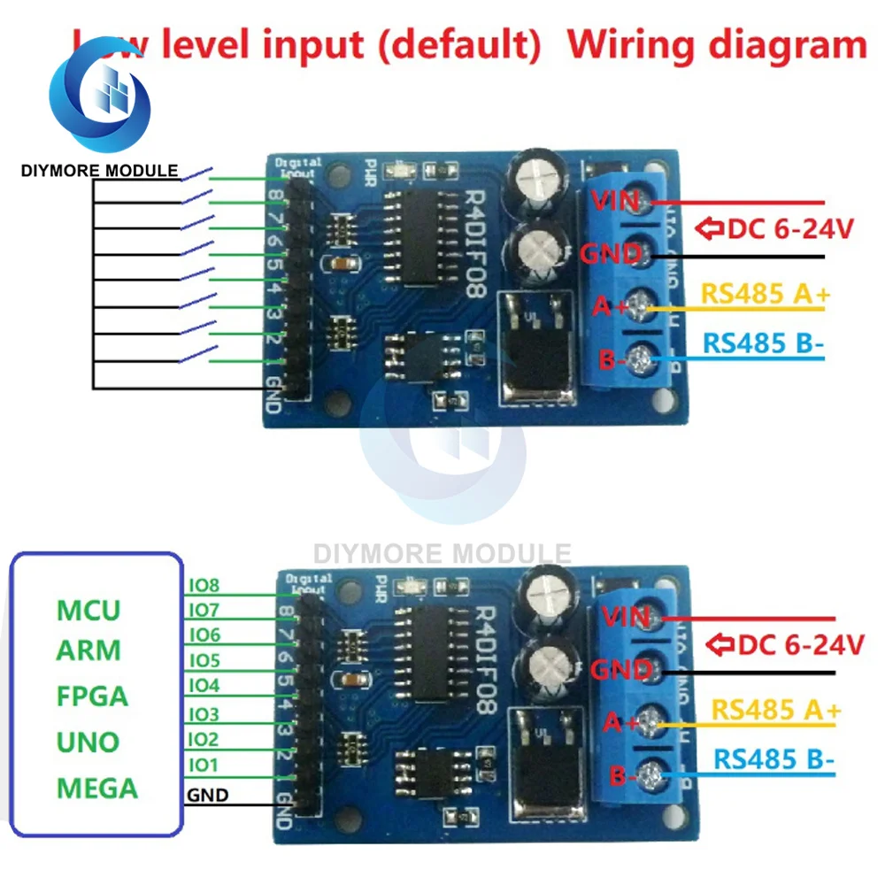 8 Digital Switch RS485 Acquisition Board TTL LvTTL CMOS IO for PLC Expand Relay Industrial automation