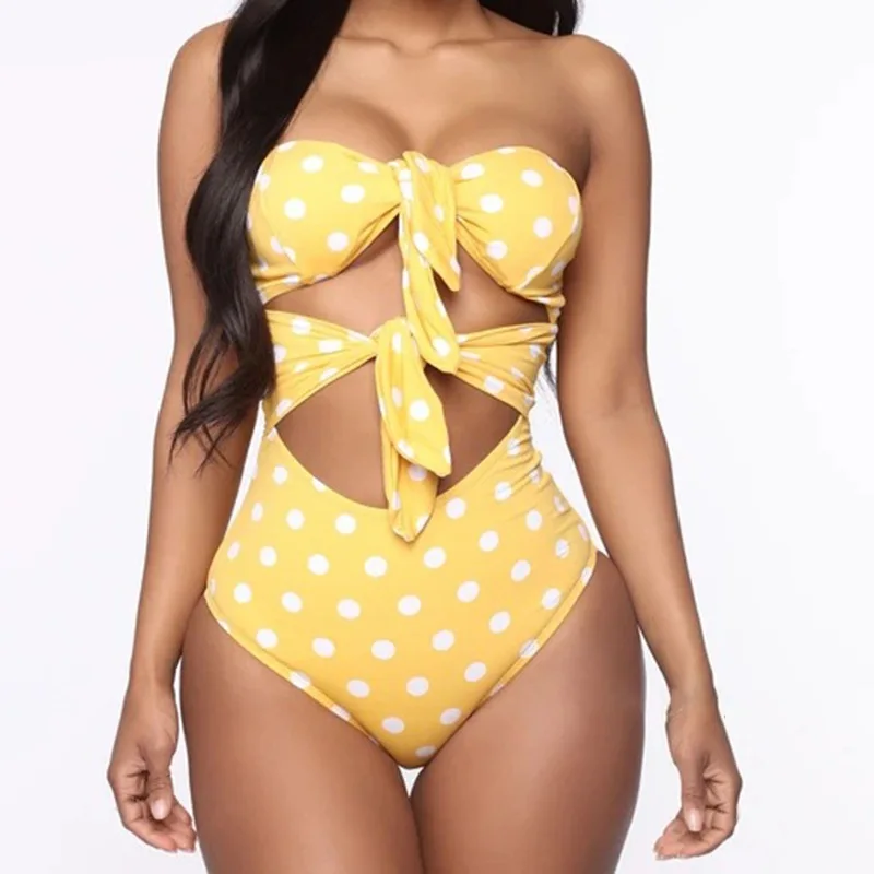 الأوروبية والأمريكية مثير يندبروف ملابس السباحة بيكيني النساء Vintage فتحة الأشرطة القوس العميق الخامس الظهر ناضجة الرياح السيدات بيكيني