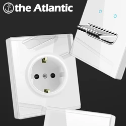 Wall Light Switch With LED Reset Switch Intermediate switch EU FR Power Socket Lamp Light White Glass TV RJ45 20A  Wall Outlet