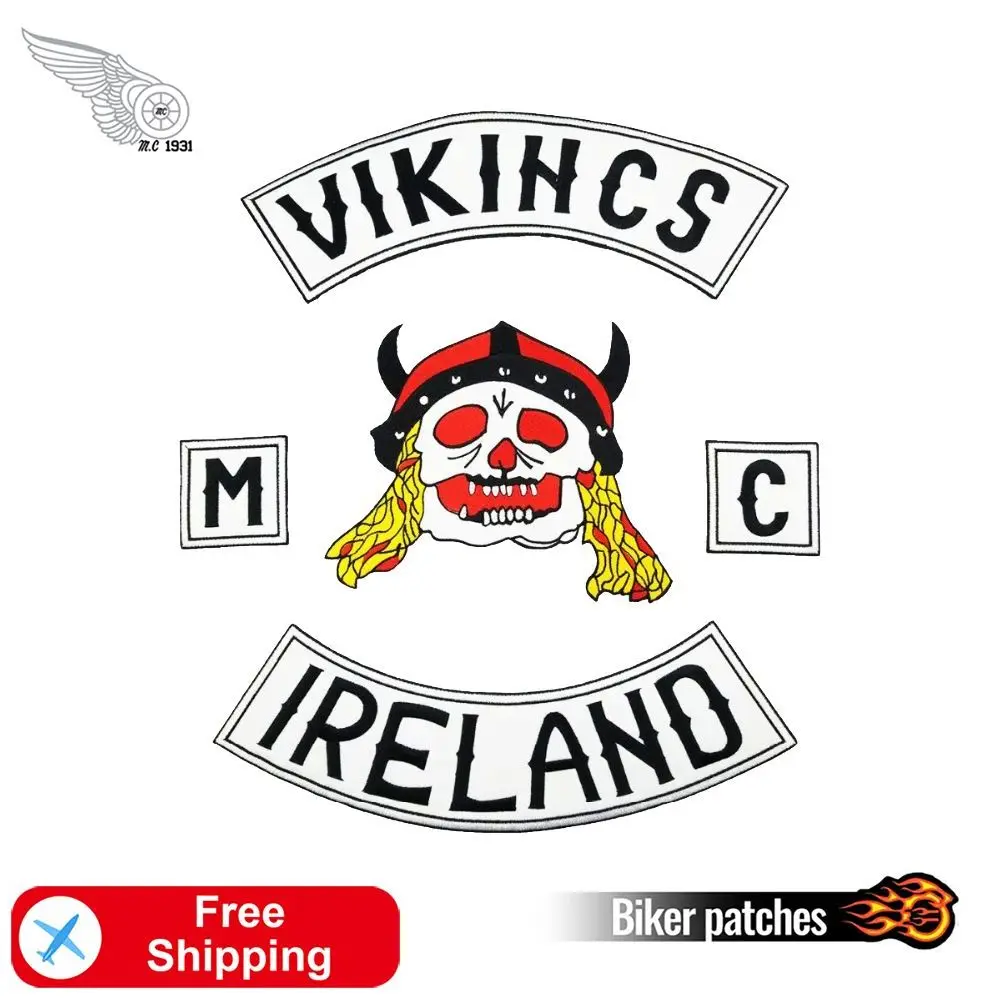 Vikihcs Ireland MC Embroidery Patch Motorcycle Iron on Vest Rider Biker Skull Evil Satan Back Patches for Clothing Applique