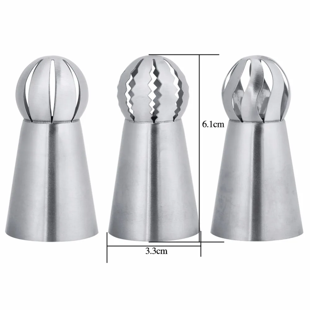 3PCs/Set Stainless Steel Russian Ball Torch Nozzles Flower Fondant Icing Piping Tips Cream Pastry Cupcake Decoration Tool