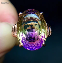 Natural Purple Yellow Ametrine Quartz Resizable Ring Faceted Cut Women Adjustable Size Ring Ametrine 12*16mm Rare Gift AAAAAA