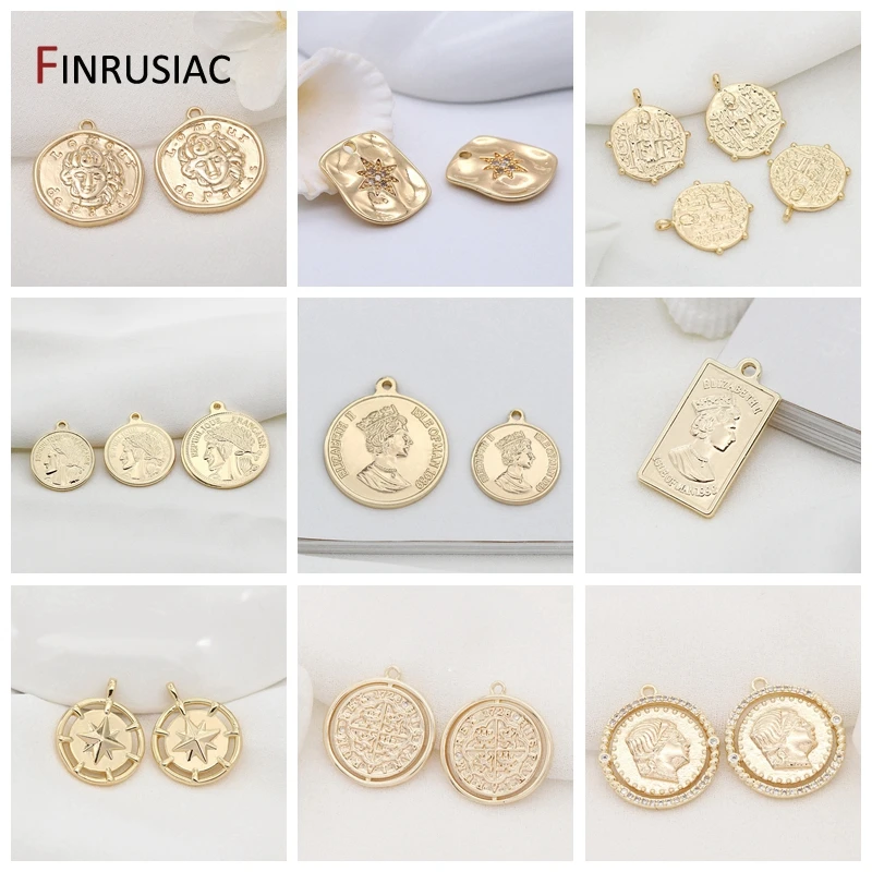 DIY Necklace Pendants Earrings Charms Jewelry Making Accessories  Gold Plated Commemorative Coin Pendant Wholesale