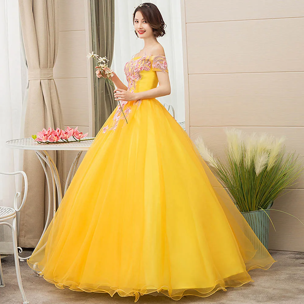 Vestido de baile amarelo justo vestido quinceanera