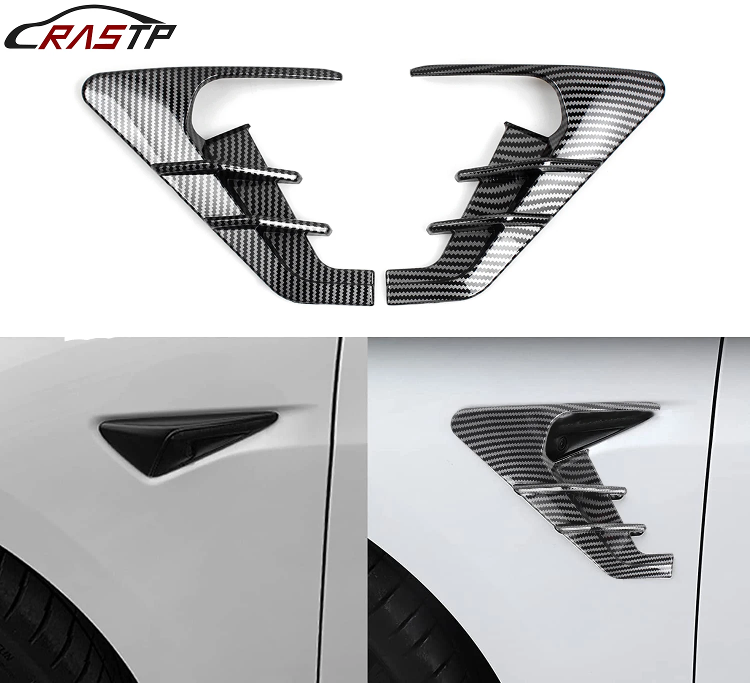 

2PCS Shark Gill Car Camera Side Wing Panel Cover Spoiler Dust Decoration Modification Accessories For Model 3 Y LKT079