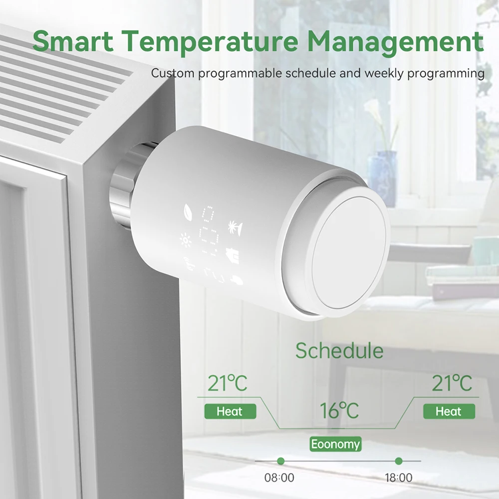 Tuya ZigBee Aktuator Radiator Pintar Katup Radiator Termostatik Dapat Diprogram TRV Mendukung Kontrol Suara Remote Control Alexa WIFI