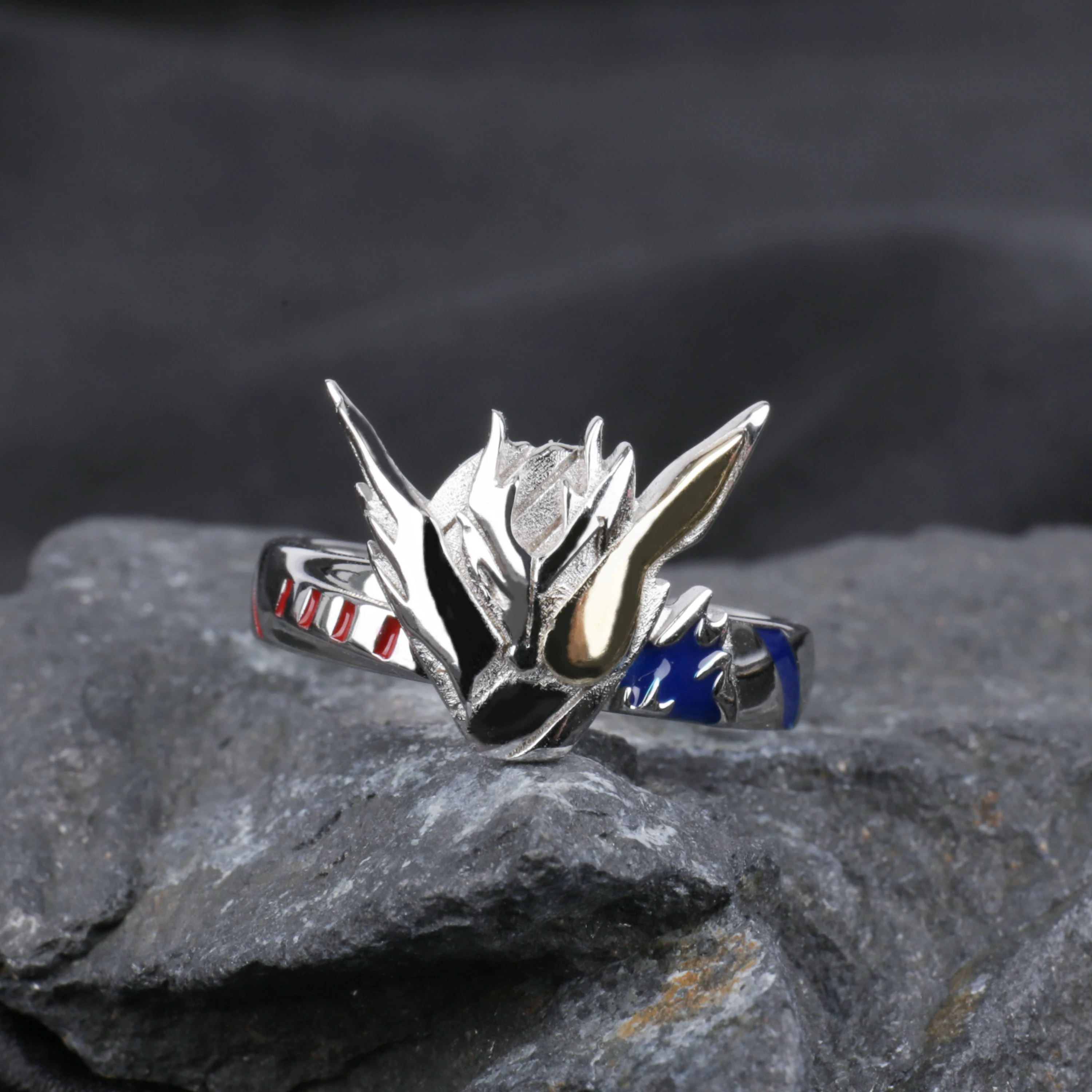 TWINKANIME S925 Sterling Silver Kamen Anime Rider Build RabbitDragon Ring Adjustable About 7-9# For Men Women Gifts