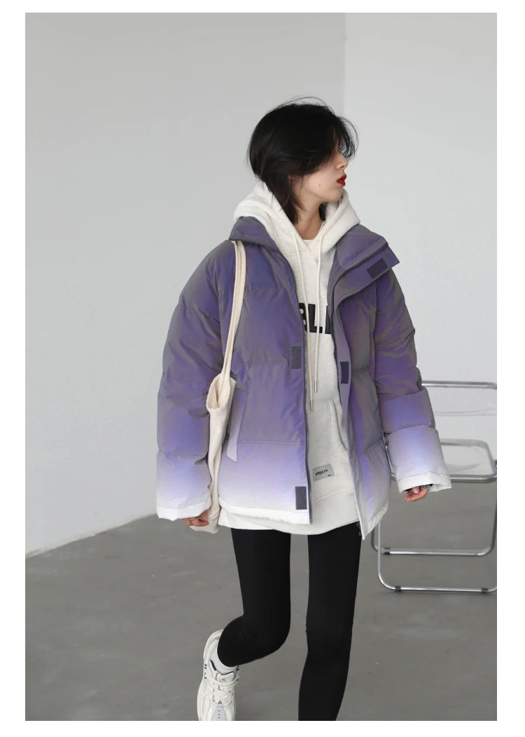 CHIC VEN Women's Down Coat Reflective Gradient Thickened Women Bread Coats 90 White Duck Down Jacket Warm Overcoat Winter 2024