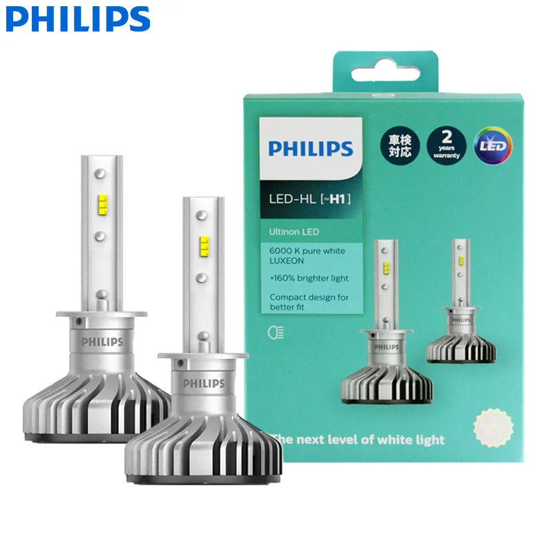 Philips Ultinon LED H1 12V 20W 11258ULX2 6000K Bright White Car LED Headlight Auto HL Beam +160% More Bright (Twin Pack)