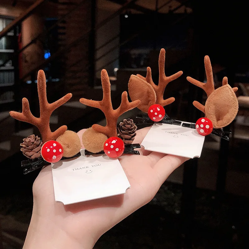 Christmas Hair Clips For Girls Cute Deer Ear Hairpins Hairgrips Kids Christmas Antler Hairpin Barrette Exquisite Christmas Gift