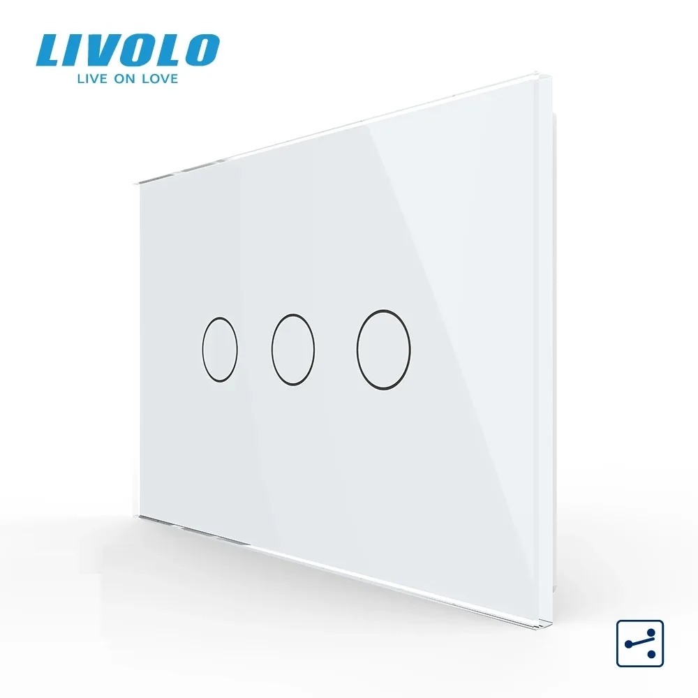 Original Livolo US/AU Standard Wall Switch, VL-C903S-11, White Crystal Glass Panel,3 Gang 2 Way Touch Control Light Switch