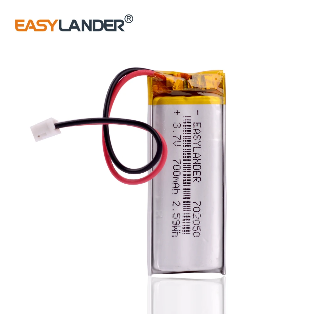 3.7V 700mAh  JST 2.0mm 2pin 702050 Rechargeable Lithium Li-ion Polymer Battery