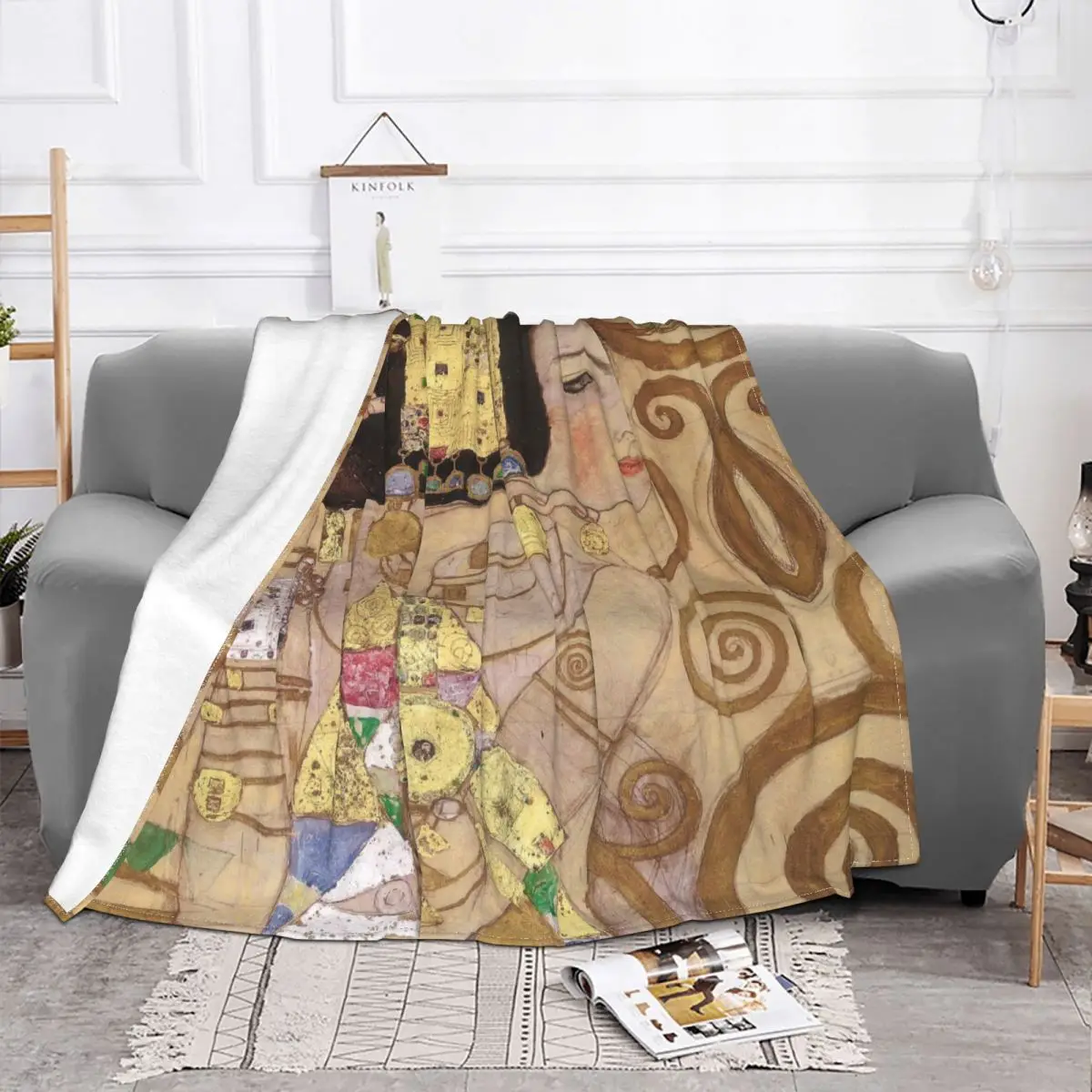 Gustav Klimt Freyas Blankets Flannel Summer Classical Art Multifunction Super Soft Throw Blanket for Sofa Office Bedspread