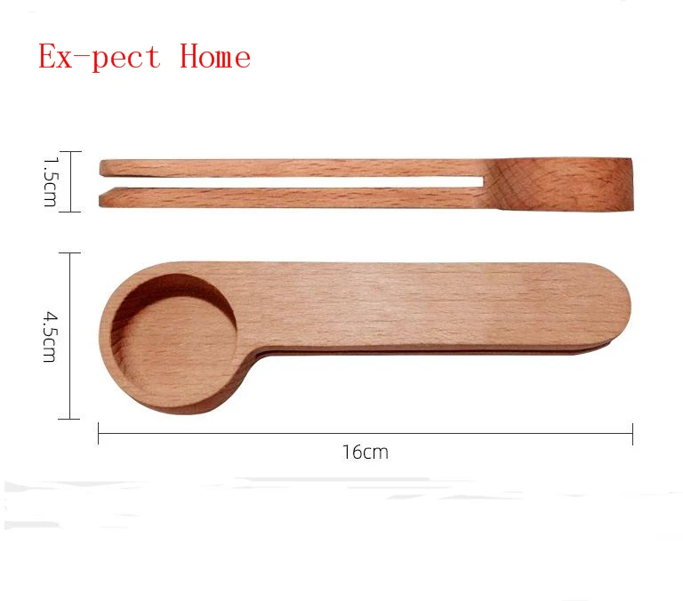 50pcs 16cm 2 in 1 Wooden Coffee Scoop and Bag Clip Solid Beech Wood Measuring Spoon Coffee Bags Sealer Suitable for Ground Beans