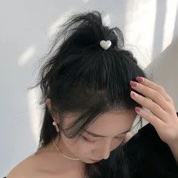 女の子の髪のためのハート型の輪ゴム,1個,かわいい,ヘアアクセサリー,韓国の真珠,ポニーテール