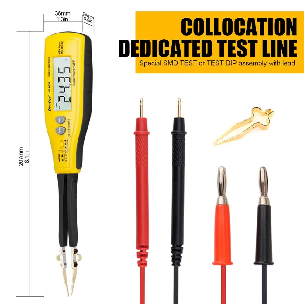 Imagem -02 - Holdpeak-profissional Multímetro Digital Tester Inteligente Smd Medidor Handheld Resistência Capacitância 4000 Contagens Tester 990b