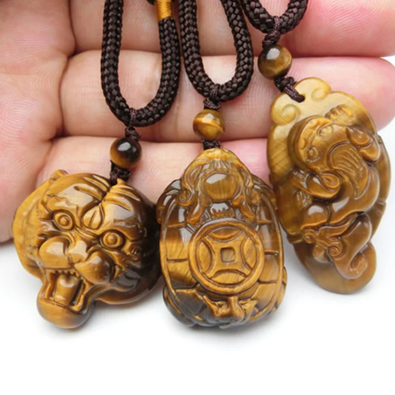 Natural Tiger eye stone Pendant Gold Tiger Head Pendants Necklace For Women Men pendants Jade Jewelry