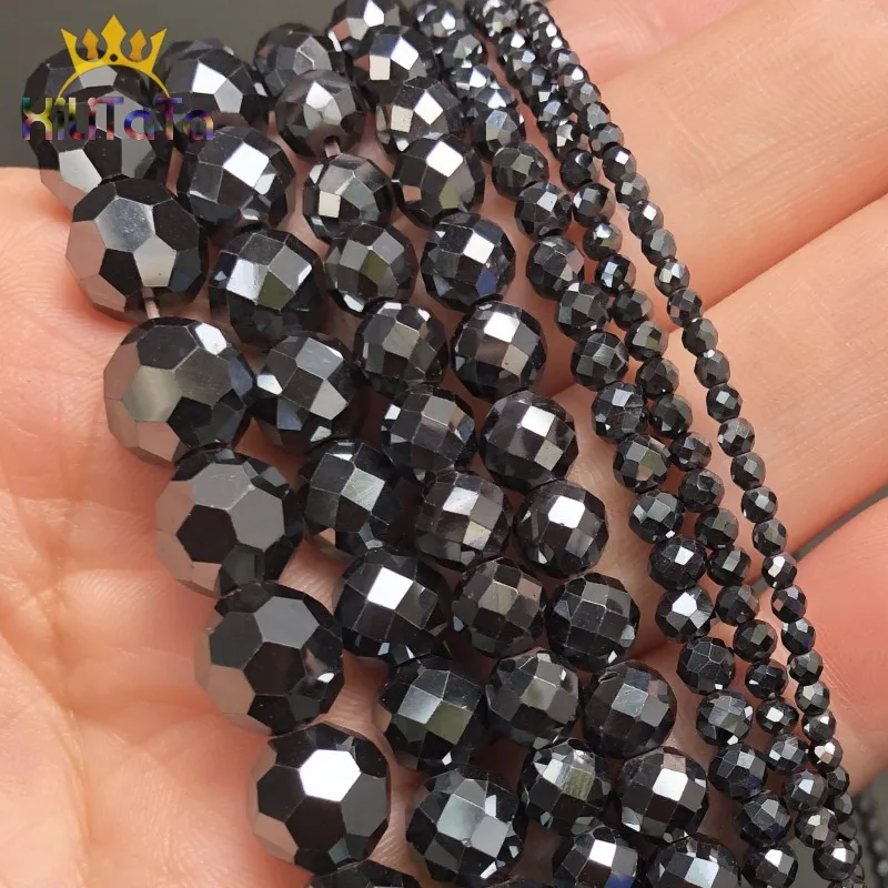 AA Natural Faceted Black Hematite Stone Beads Round Loose Beads For Jewelry DIY Making Charm Bracelet Necklace 15\'\' 3 4 6 8 10mm