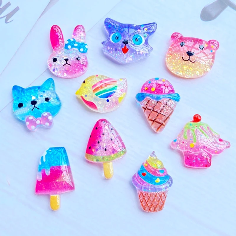 10/20Pcs Cute Mini Shining Cartoon Animals/Ice Cream Flat Back Resin  Scrapbooking DIY Jewelry Craft Decoration Accessories G69