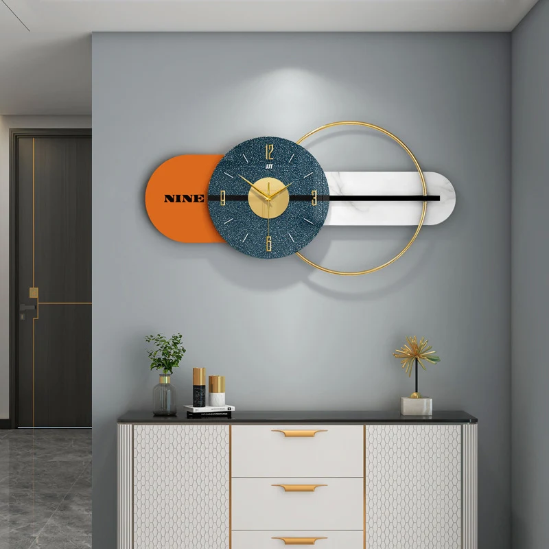 

Living Room Modern Minimalist Household Orange Mute Large Wall Clock Blue Creative Restaurant Art Metal White Decorative Clock