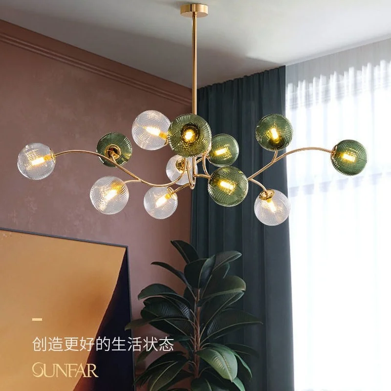 

Plated Metal Chandelier Peacock Blue Corrugated Glass Ball Living Room Ceiling Haning Lights Bedroom Lamp Dining Room Chandelier