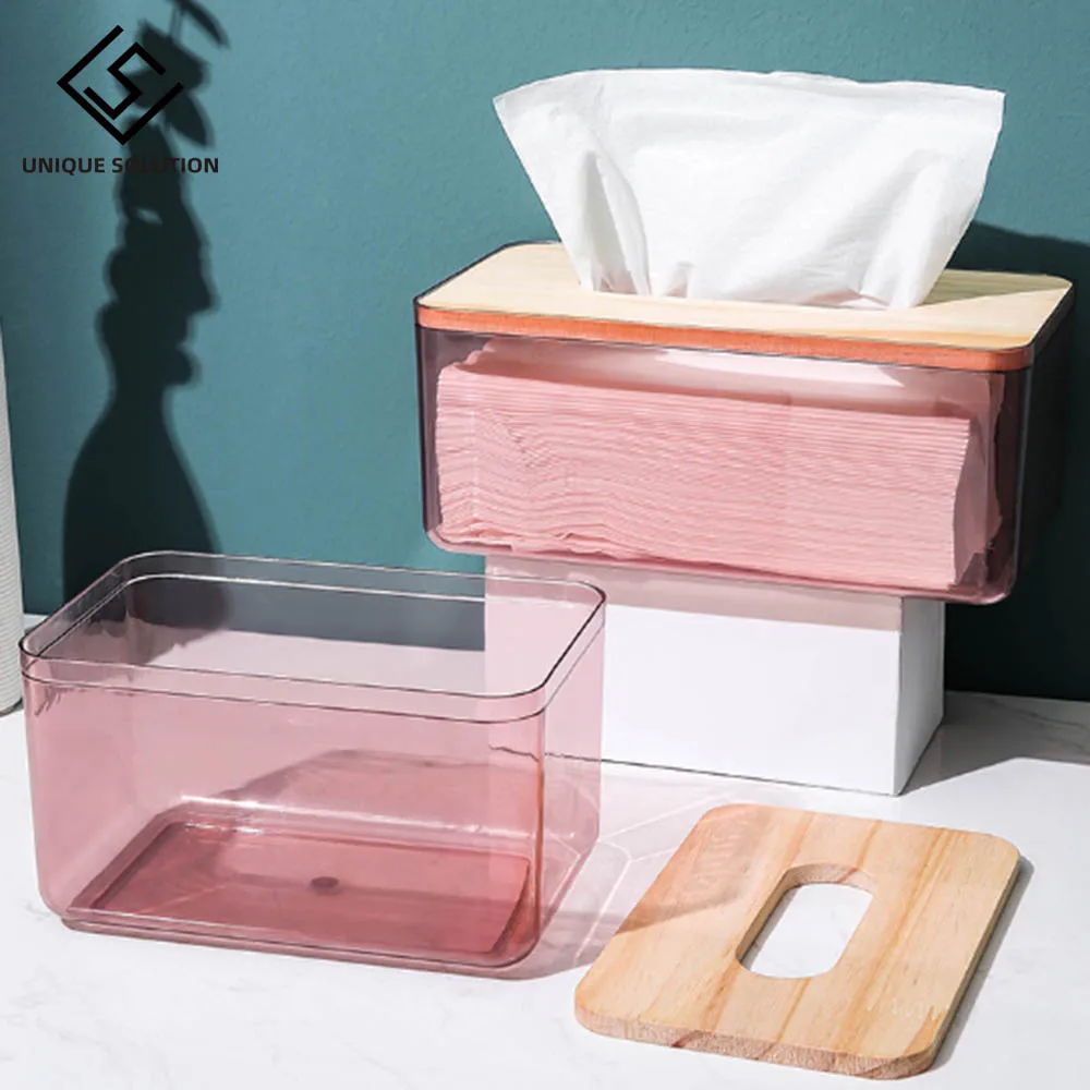 Facial Acrylic Tissue Box, Tissue Holder, Tissue Dispenser with wooden Cover