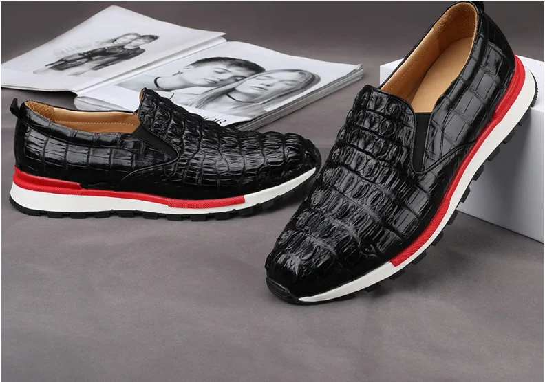 

New Real Genuine crocodile skin leather men fashion shoe flat sneaker fashion leisure style men shoe with cow lining