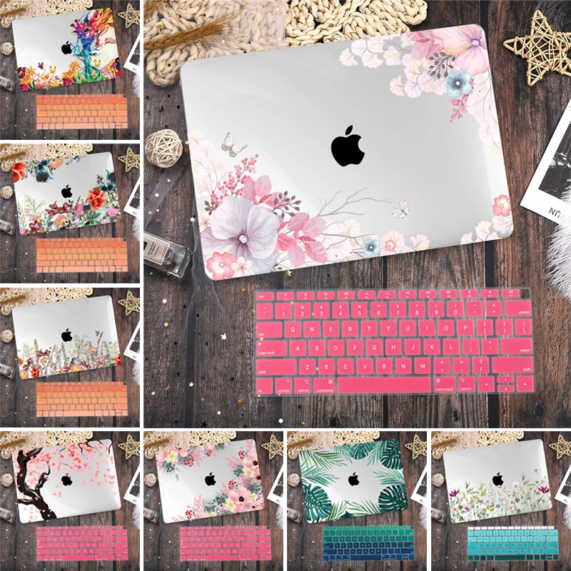 New Clear Painting Flowers Laptop Case For MacBook M3 M4 A3113 A3401 A3185 Pro Retina 12 13 14 15 16 Touch Bar A2338 A2337 M2