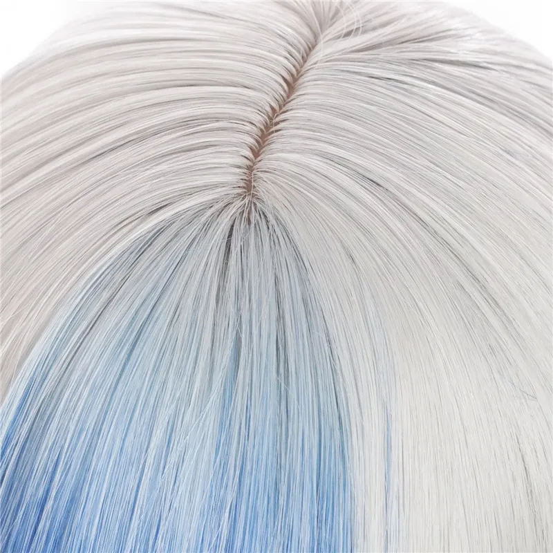 Lolita Grey Ombre Blue Wig Synthetic Long Straight Women Fluffy Wig Heat Resistant for Daily Party Cosplay