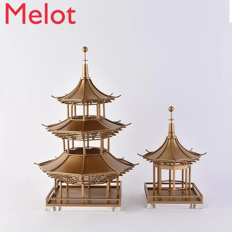 

High-End Chinese Style Metal Pagoda Chinese Style Decoration Fashion Simple Hotel Decorations Handicraft Equipment Ornaments