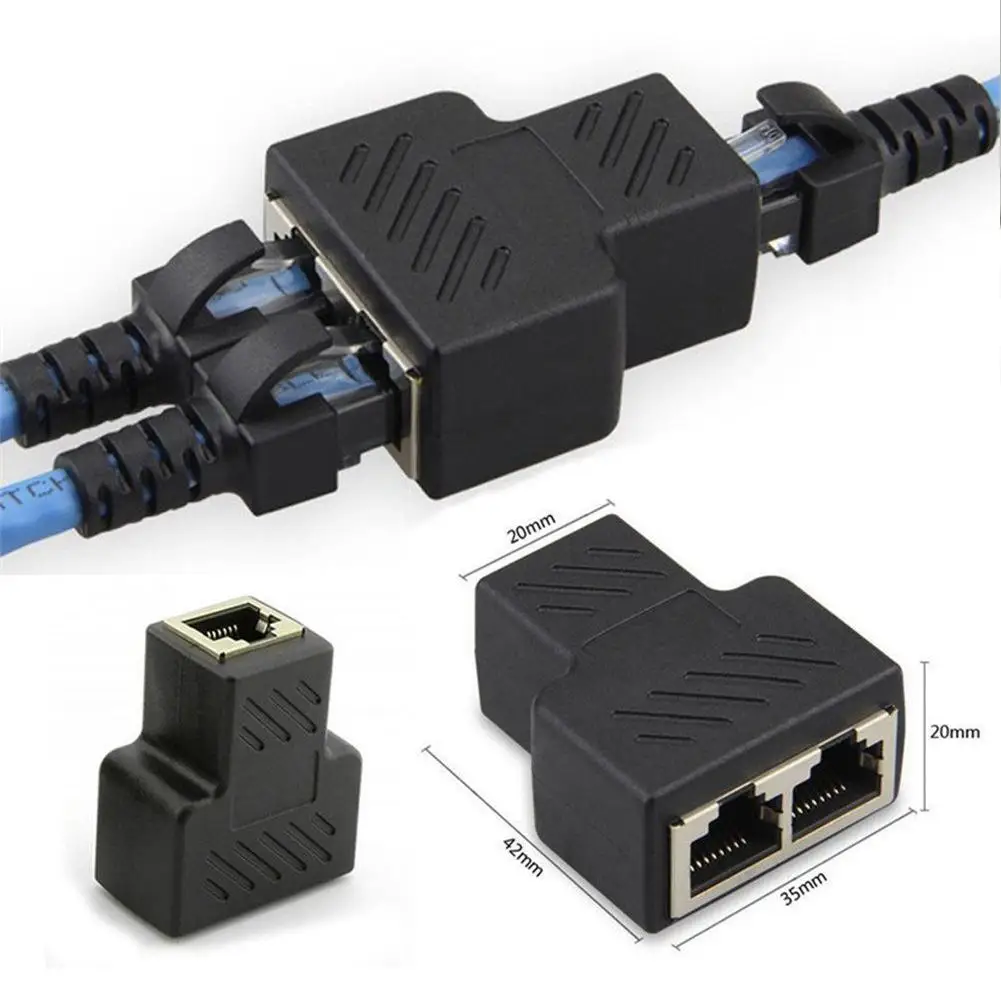 2 Ways LAN Ethernet Network Cable RJ45 Female Splitter Connector Adapter For Laptop Docking Stations Z07 Drop ship shipping