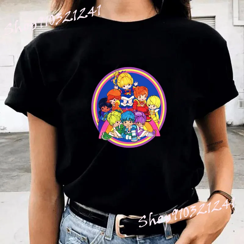 

Kawaii Rainbow Girls Printed Cartoon T-shirt Ladies Fashion Tops Tees Girls Shirt Casual Short Sleeve Graphic Tshirts Women 2021