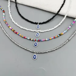 Evil Eye Pendant Necklace For Women Girls 2021 Simple Seed Beads Rainbow Female Choker Pendant Necklace For Party Gift Accessory