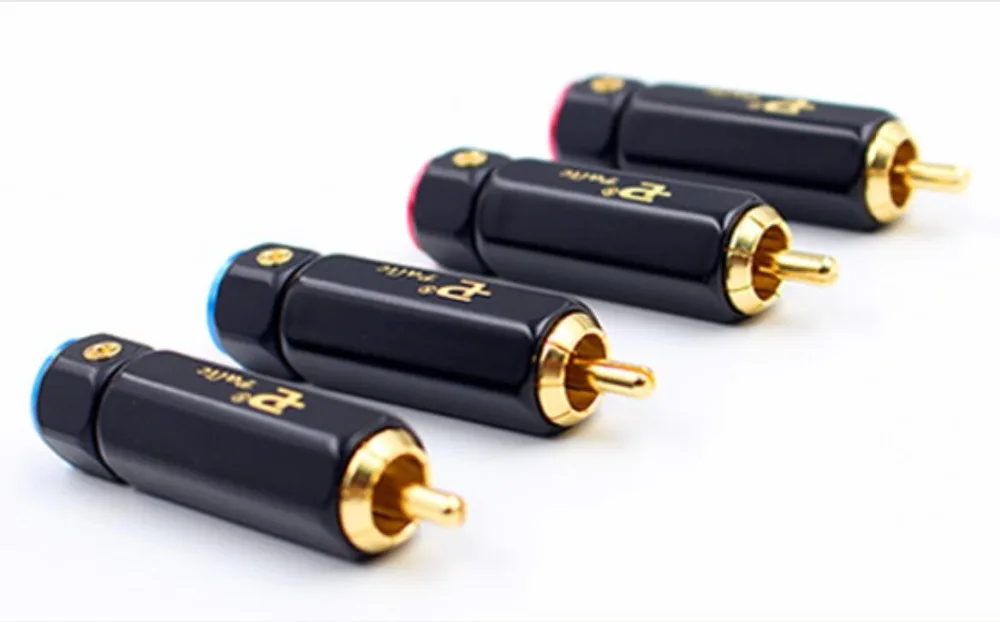 4pcs Hifi audio Gold plated interconnect Rca Speaker cable  RCA plugs Lock Collect Solder A/V Connectors