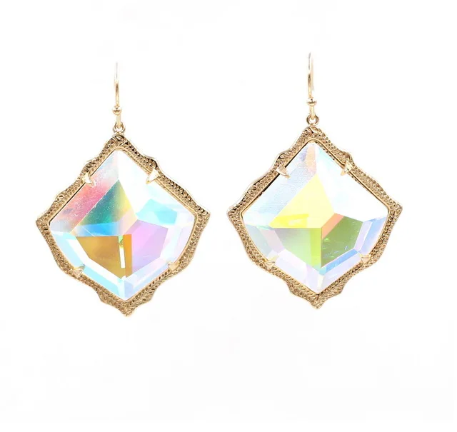 Hot Selling Kite Shape Marble Stone Inaly Drop Earrings Women Jewelry Abalone Geometric Cooper Dangle Earrings