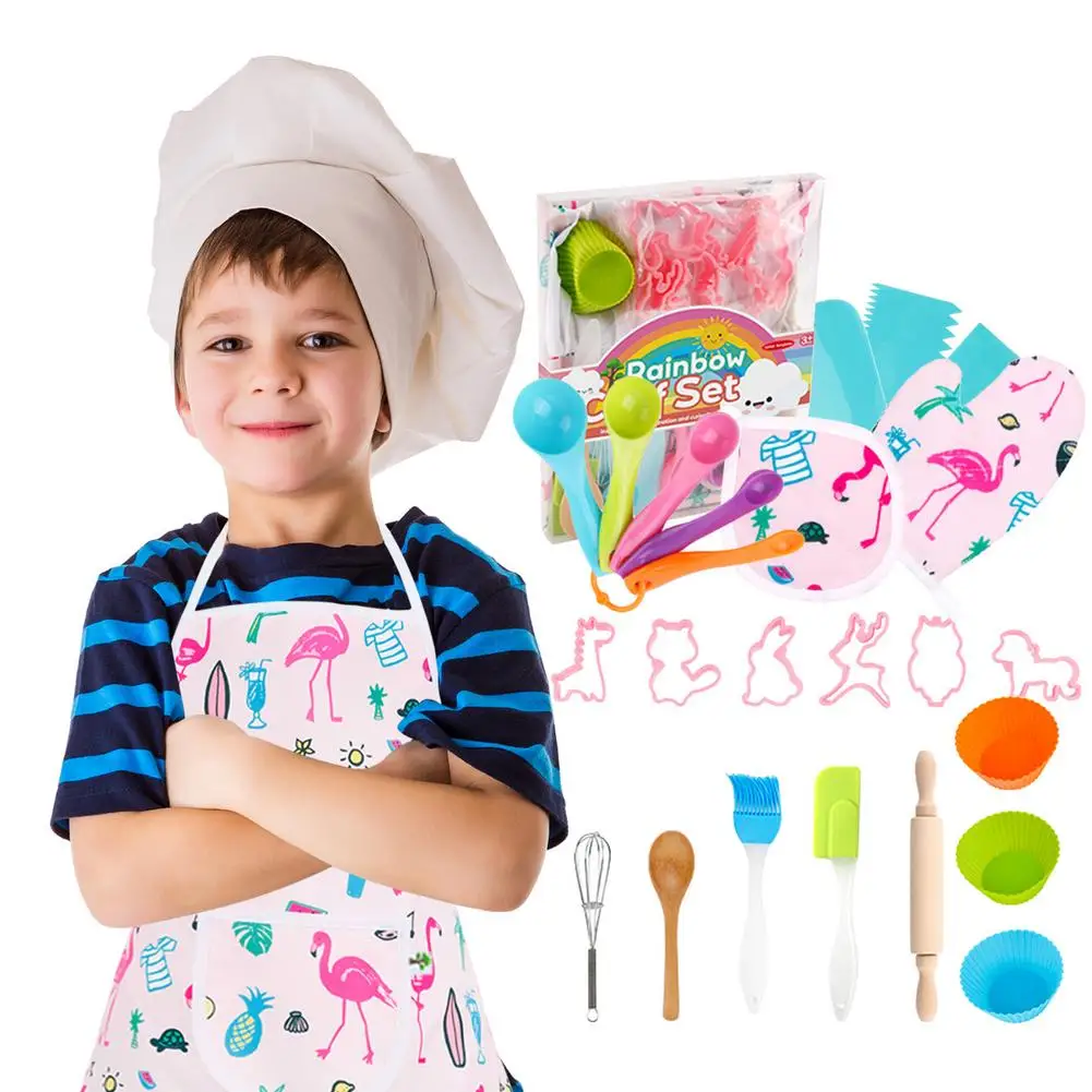 26 stücke Kinder Chef Schürze Set Kinder Kochen Backen Set Simulation Küche Werkzeug Pretend Spielen Spielzeug Set Brot, Der Werkzeuge